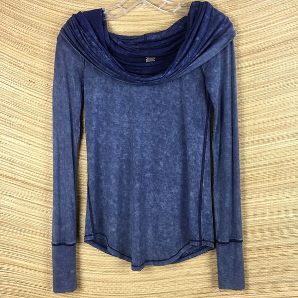 Free People Blue Cosmo Tie Dye Cowl Neck Off Shoulder Top Shirt OB546687. Sz XS - Picture 7 of 12
